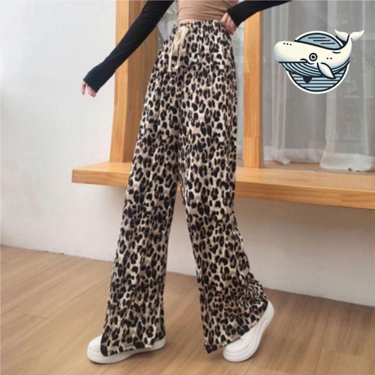 스타일리시 레오파드 패턴 시원한 여름바지 슬랙스 롱치마 여자 여름 조커 밴딩 카고 편한 하이웨스트