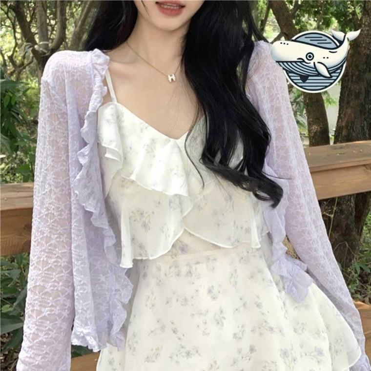 프릴 포인트 니트 카디건 여름 캐주얼 여성 용 카디건 썸머 숄 가디건 볼레로 여름 얇은 로브