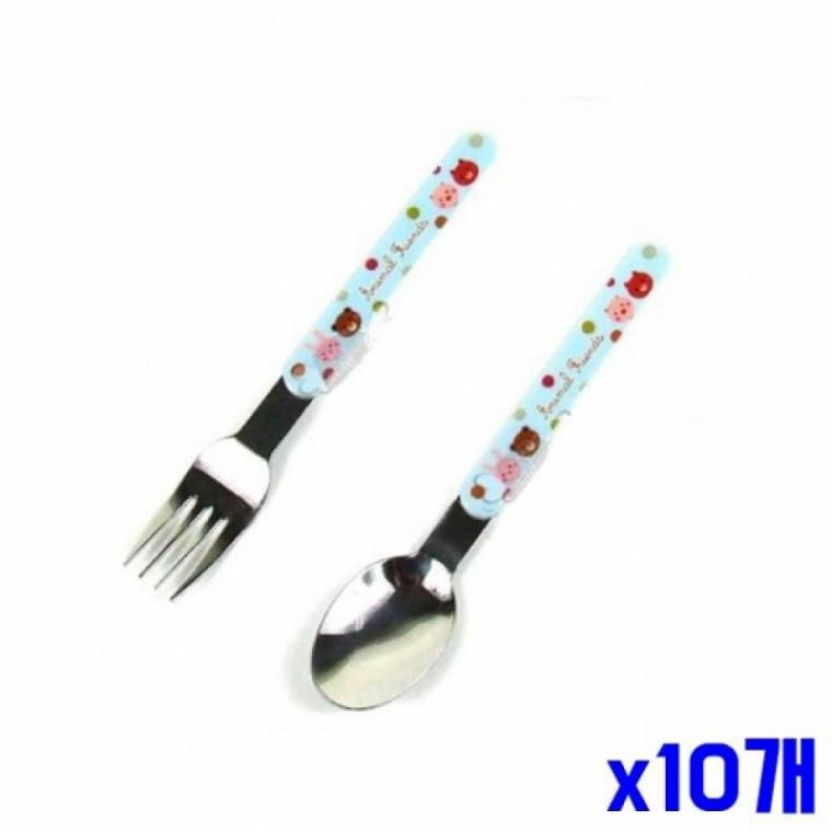 블루 캐릭터 어린이 숟가락 포크세트 x10개 젓가락