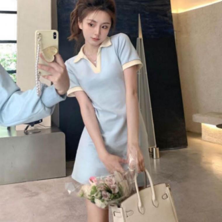 여름원피스 캐주얼룩 여성 슬림핏원피스 오픈카라 슬림핏 여름 배색 원피스