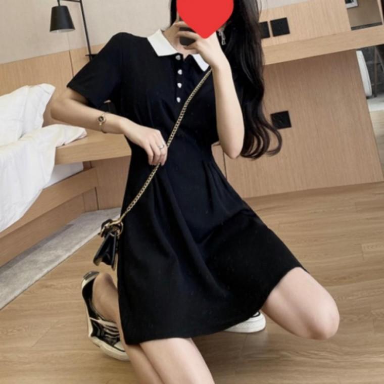 여름원피스 배색 단추 미니 반팔 여성 카라 여름 원피스 러블리 하트단추원피스 하트