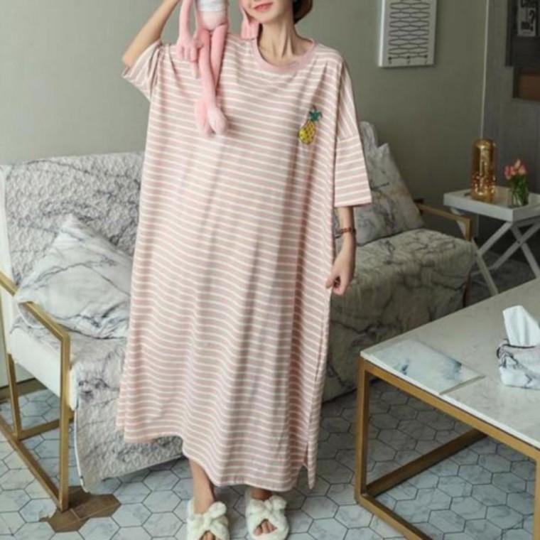 여름원피스 단가라 홈웨어 원피스 여성 여름 롱원피스 오버핏원피스 오버핏