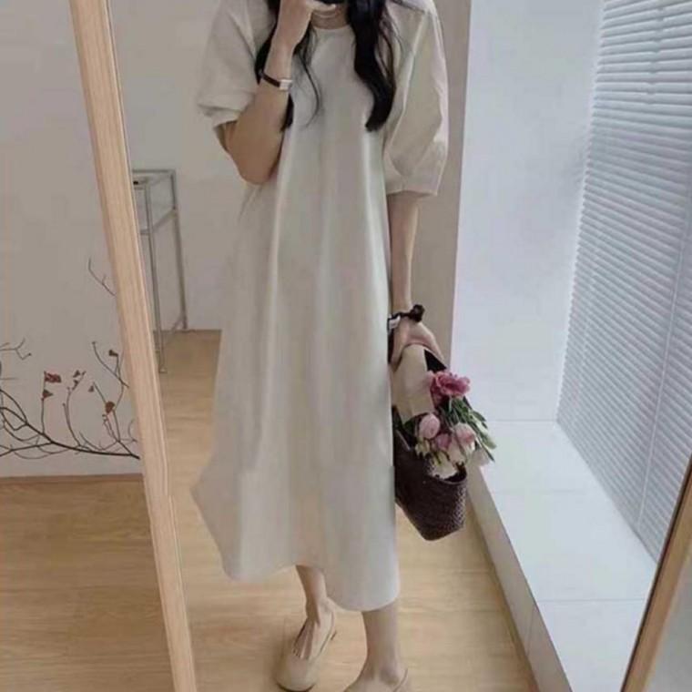 롱원피스 원피스 치마 데일리원피스 퍼프 여름 퍼프소매원피스 베이직 데일리 소매 패션 여름원피스 롱 여