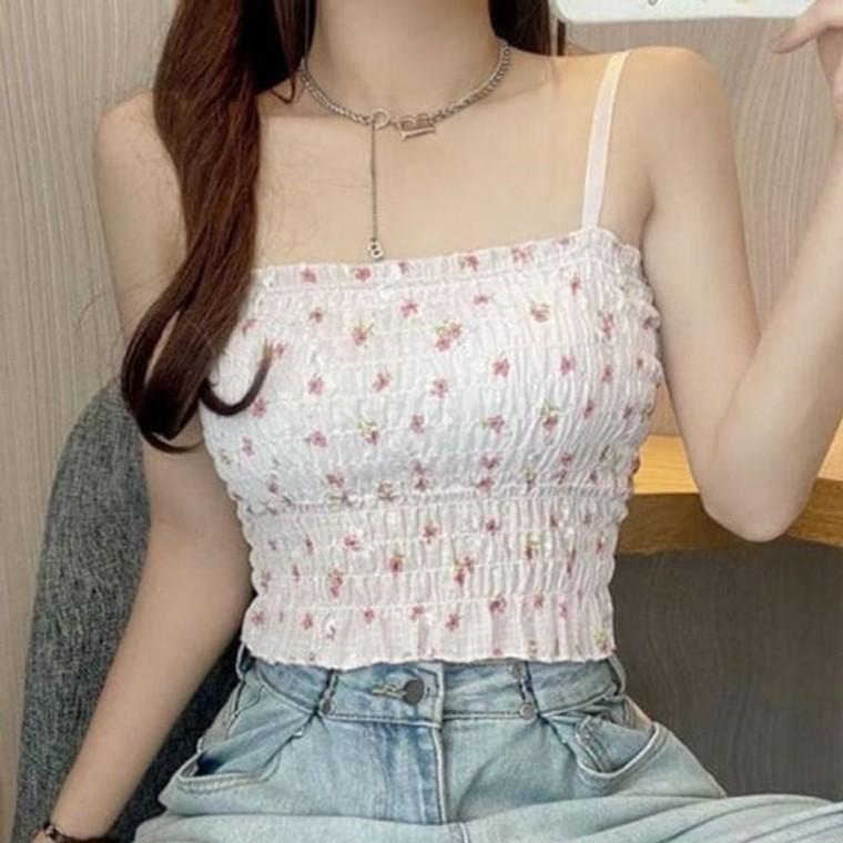 캡 주름 민소매 나시 여름 티 캡내장 브라탑 노브라 브라 크롭탑 끈 여성
