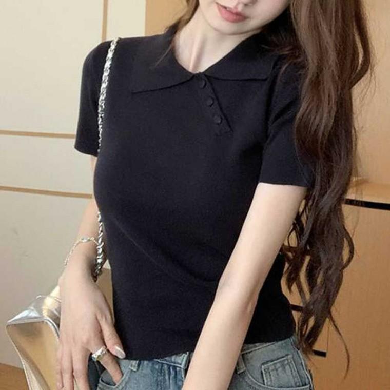 여름 스판 슬림핏티셔츠 여름티셔츠 단추포인트 베이직 반팔티 카라티 슬림핏