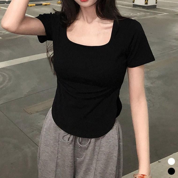 여름티셔츠 스퀘어넥 여름트임티셔츠 반팔트임티셔츠 스퀘어넥티셔츠 트임티셔츠