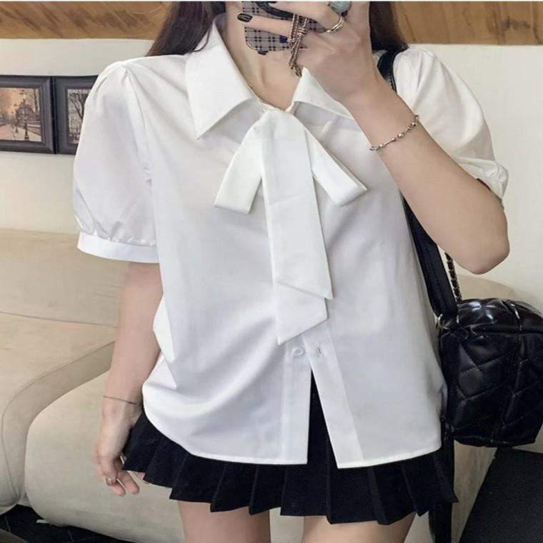 카라블라우스 여름반팔 리본블라우스 캐주얼블라우스 여름블라우스 셔츠 리본