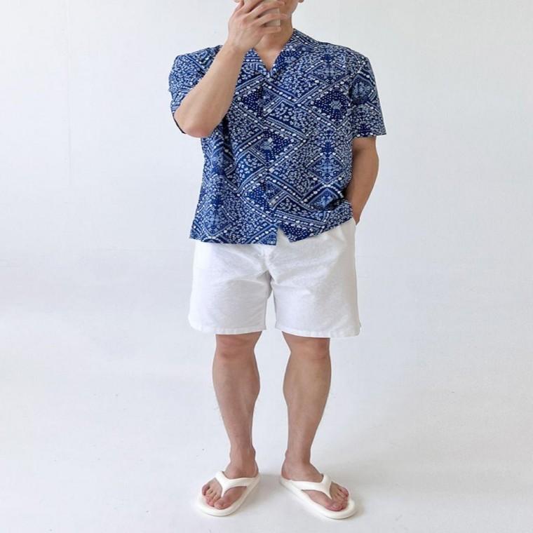 남성 에스닉 여름 비치바캉스 반팔남방 셔츠