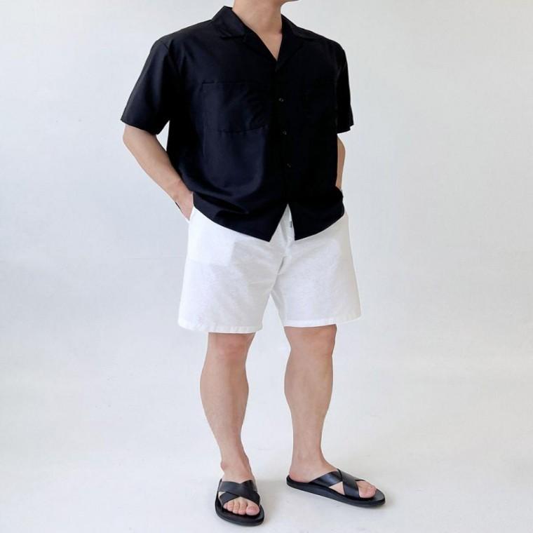 남성 여름 오버핏 무지 반팔 남방 셔츠