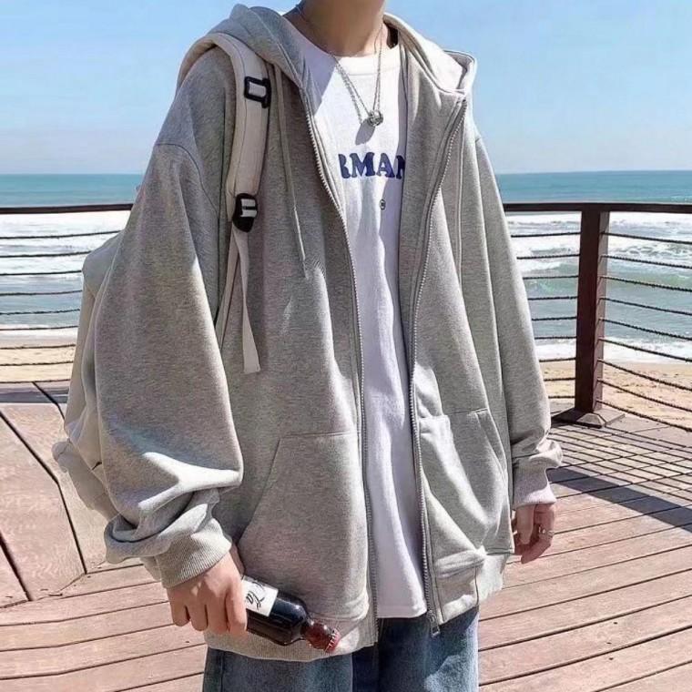 남성 2컬러 심플 무지 오버핏 데일리룩 후드집업 자켓