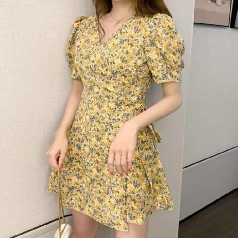 플라워 랩스타일원피스 휴양지미니원피스 여름미니원피스 30대여름원피스