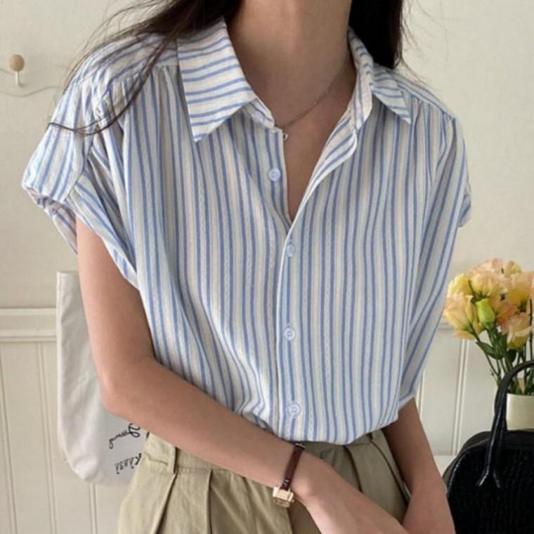 여름블라우스 서머 캐주얼블라우스 루즈핏블라우스 스트라이프 루즈핏 블라우스 시원한소재 여름 캐주얼 셔