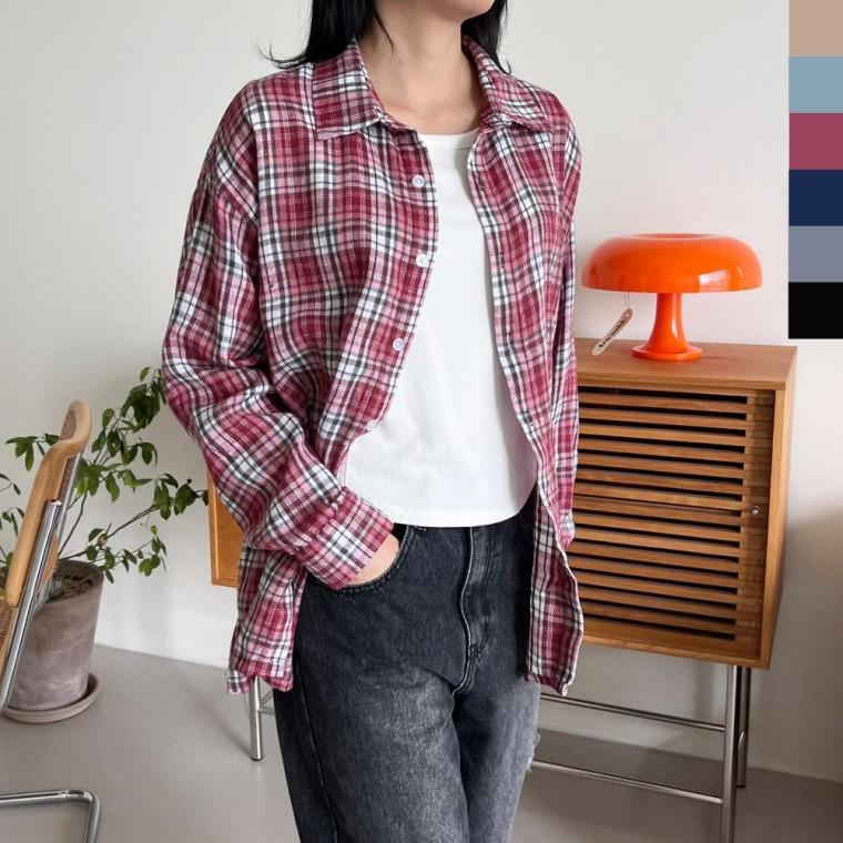 GPP SH724W 여자 모노 오버핏남방 풍기 롱숙 블라우스 블라우스 여성 비치 루즈핏 숙 원피스 박시 겨울 남