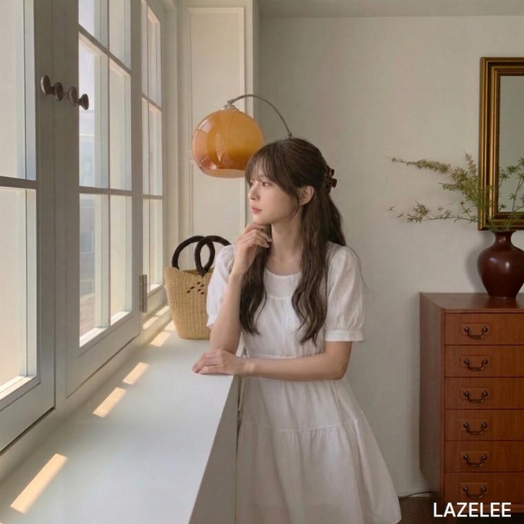 레이즐리 퓨어 퍼프 볼륨 미니 원피스 여름 결혼식 하객룩 휴양지 반팔 결혼식하객룩 여름원피스