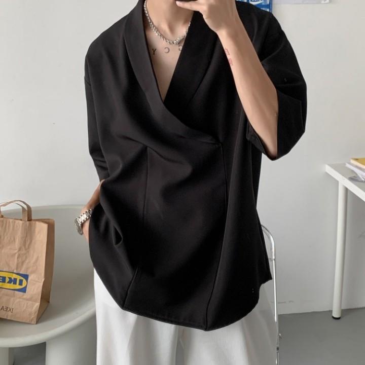 셔링 브이넥 남성 셔츠