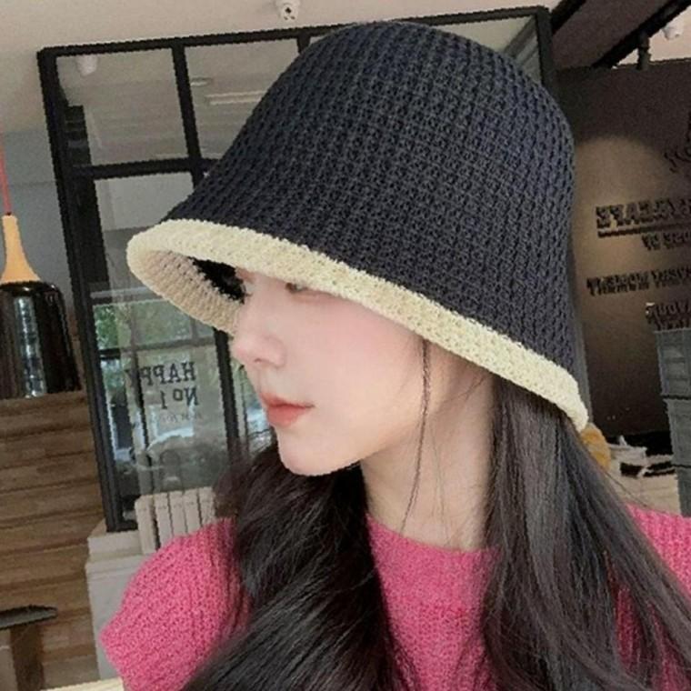끝단 배색 짜임 버킷햇 비치캡 왕골 모자 라탄 밀짚모자 여름 썬캡 돌돌이 여름돌돌이