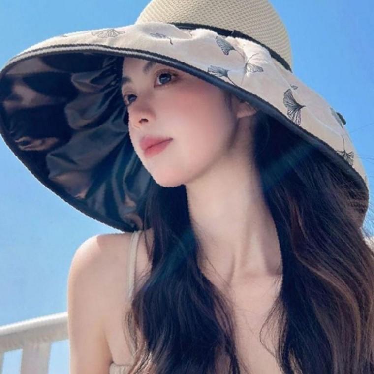은행잎 블랙 코팅 버킷햇 비치캡 왕골 모자 라탄 밀짚모자 여름 썬캡 돌돌이 여름돌돌이