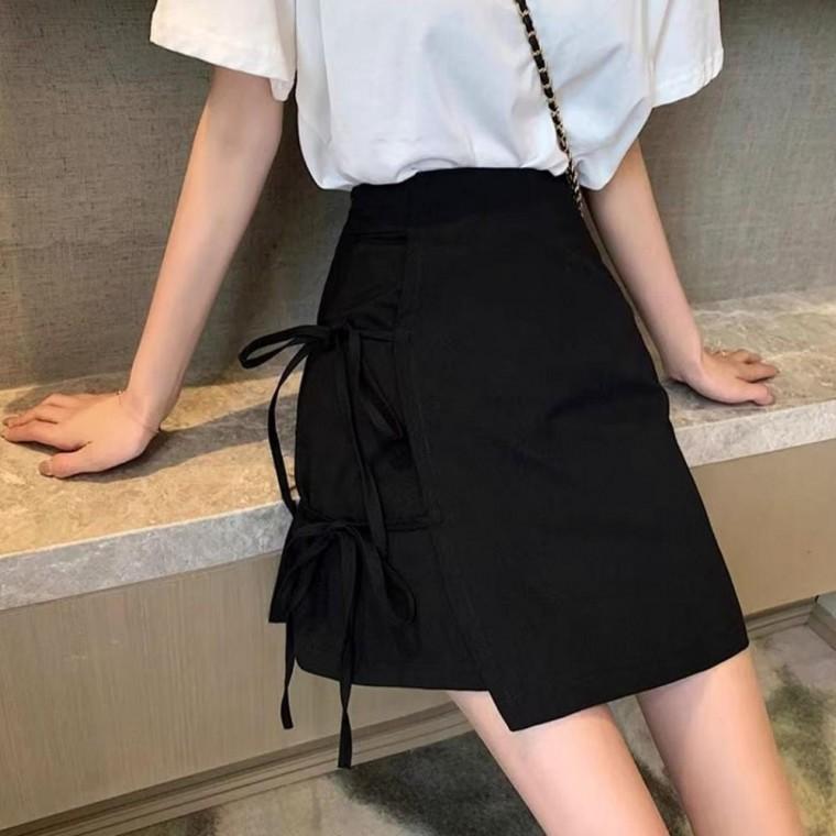 사이드 스트링 여름스커트 리본 여름 단정한 블랙 미니스커트