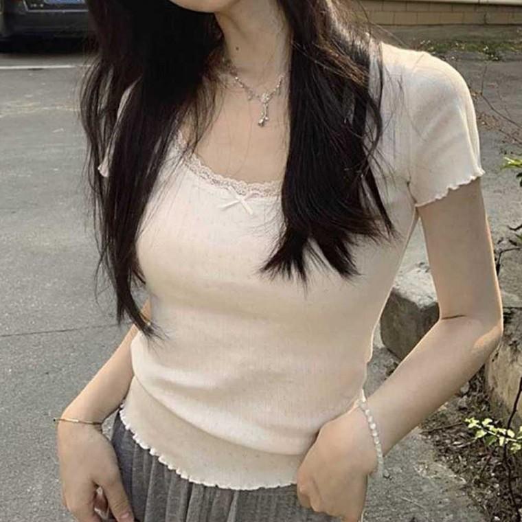 여름 코디 프릴티셔츠 여리 여성반팔면티 여성반팔티 여성반팔이쁜티 여자