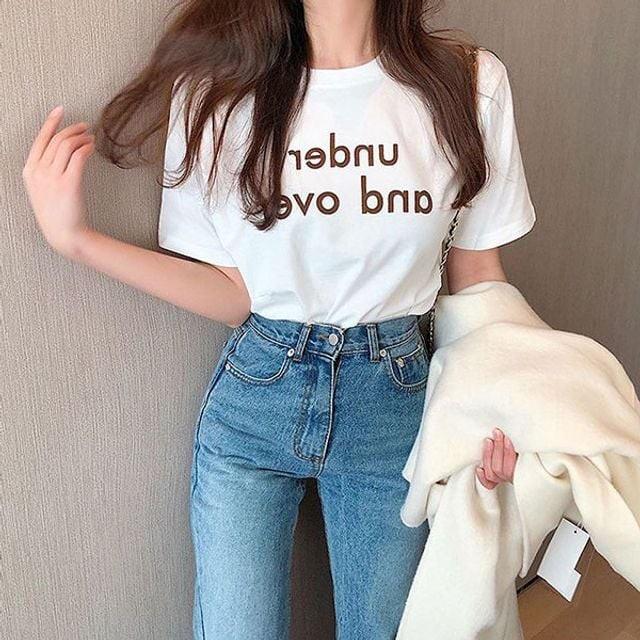여성오버핏 여성롱 여성 여름 프린트반셔츠 여자 셔츠 여성레터링