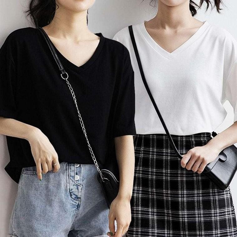 세트 여성반팔티 여성반팔티셔츠 2P 반팔 티 기본 여성 여름 셔츠 셔츠 여자반팔티 여성반팔티 브이넥티