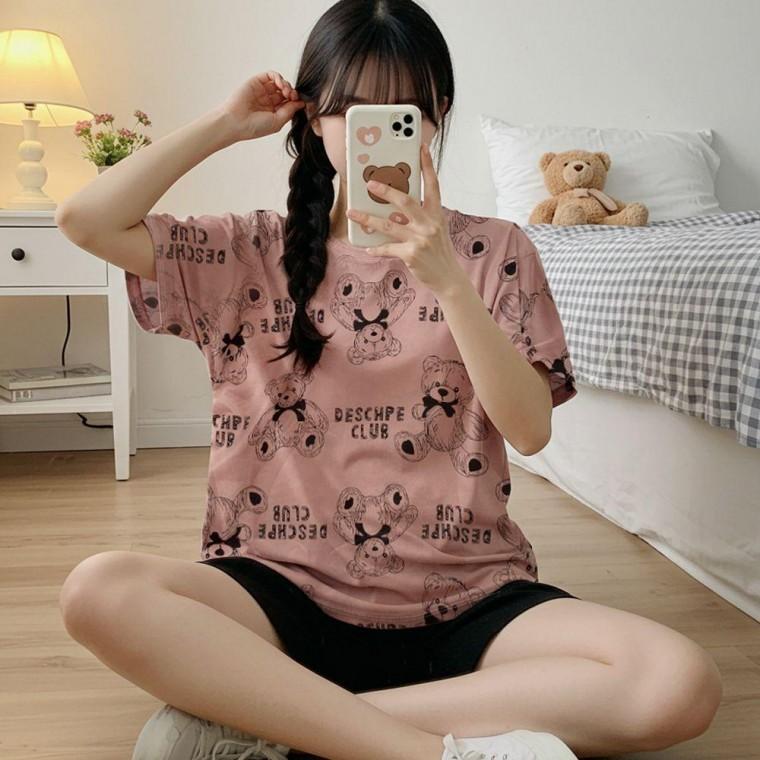 여성 여름 파자마 파티 반팔 바지 잠옷 세트 브릭베어 반바지 여자 여성홈웨어 귀여운