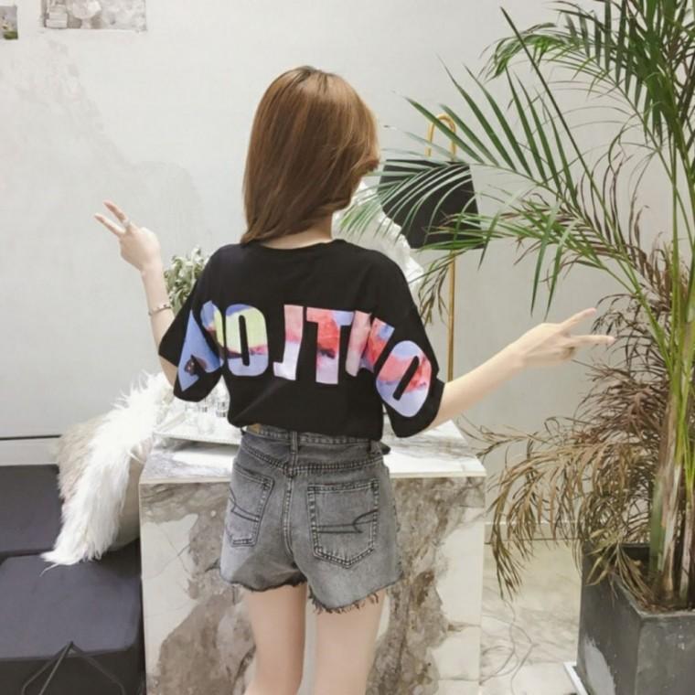 여름 백 여성면티셔츠 여자 여성반팔 반팔티셔츠 프린팅 여성 영문 루즈핏