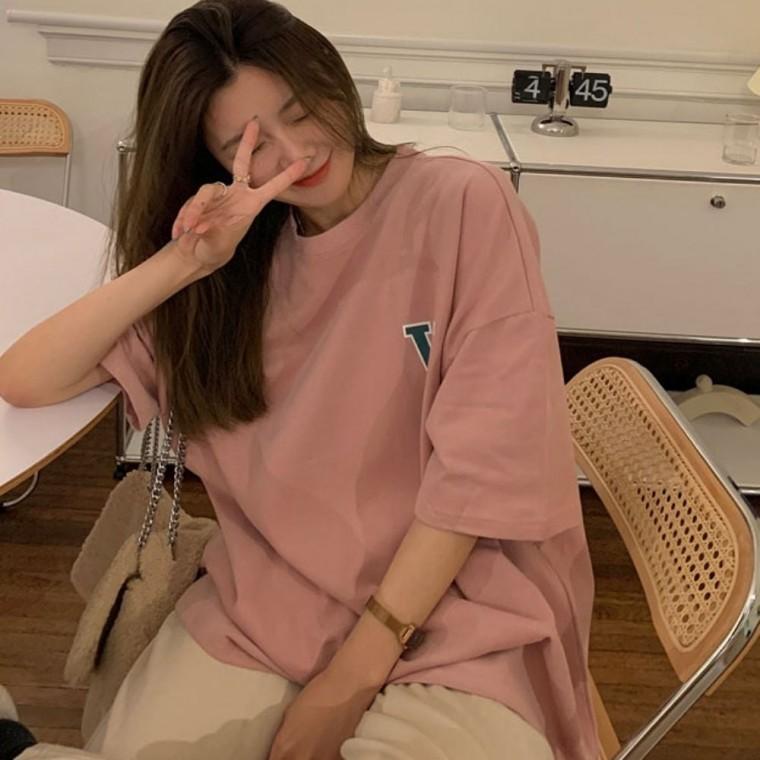 W 여자반팔티 여자반팔면티 여자 오버핏 여름 쿨한 여자반팔티셔츠 모던
