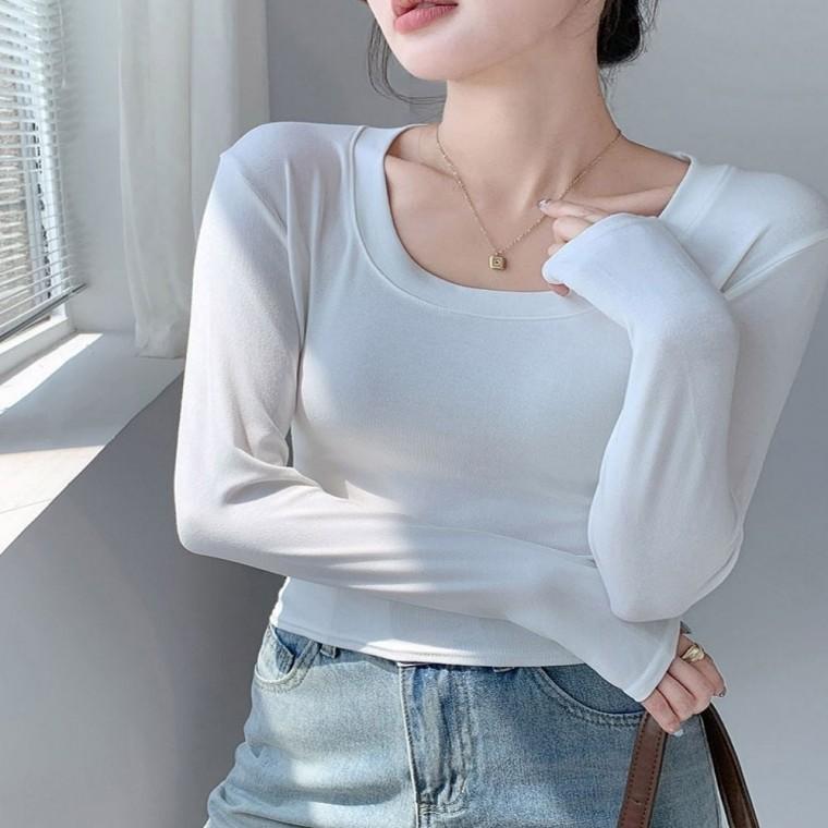 봄 라운드 여성긴팔티셔츠 여성티셔츠 여름 여성긴팔 슬림핏티셔츠 여성