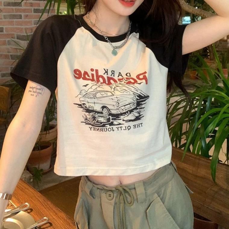 세미크롭 여자반팔티셔츠 여자여름니트티 여자반팔티 입술넥티 여자박스티