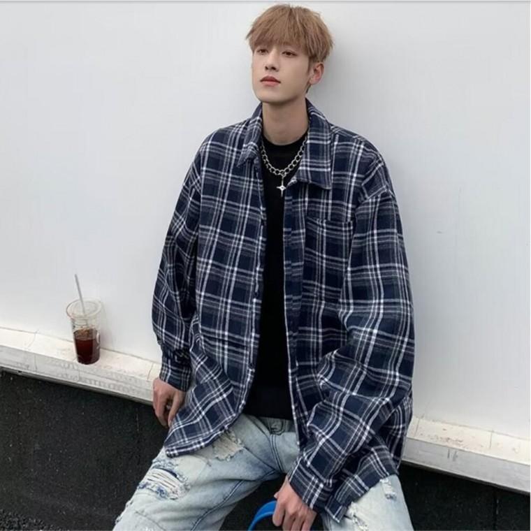 남성 데일리룩 오버핏 편안 캐주얼 체크무늬 남방셔츠