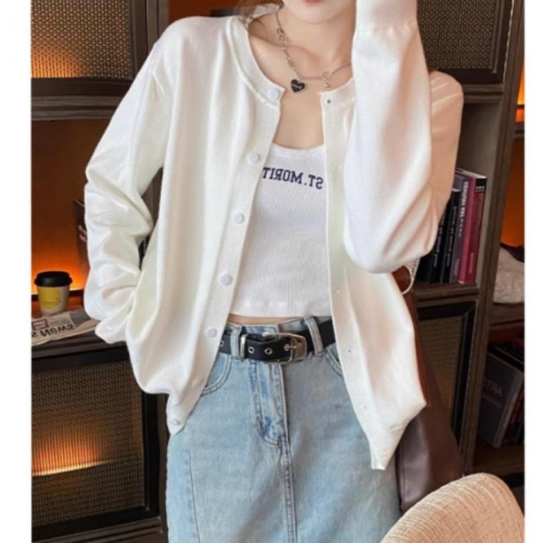 여성 클래식 라운드넥 심플 가디건 베이직 캐쥬얼
