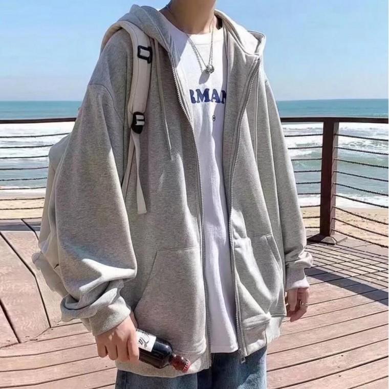 깔끔한 베이직 루즈핏 캐주얼 데일리룩 남성 후드집업