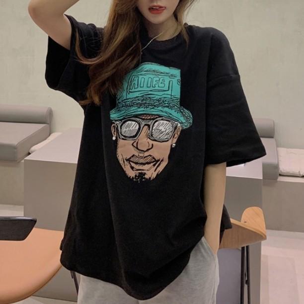 여자 반팔 티셔츠 면티 프린팅 여성 반팔티 루즈핏