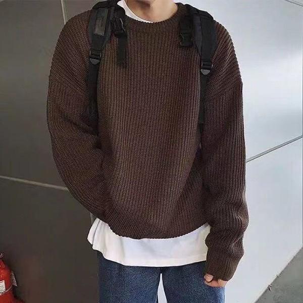 데일리 남성 루즈핏 라운드 니트