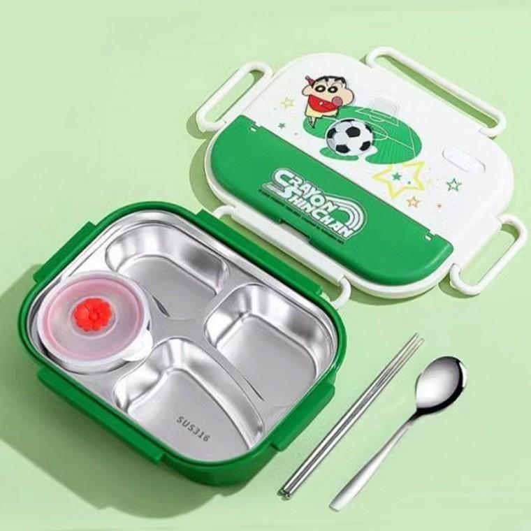짱구 스텐 도시락 4칸 (국그릇 포함) 그린 캐릭터 도시락