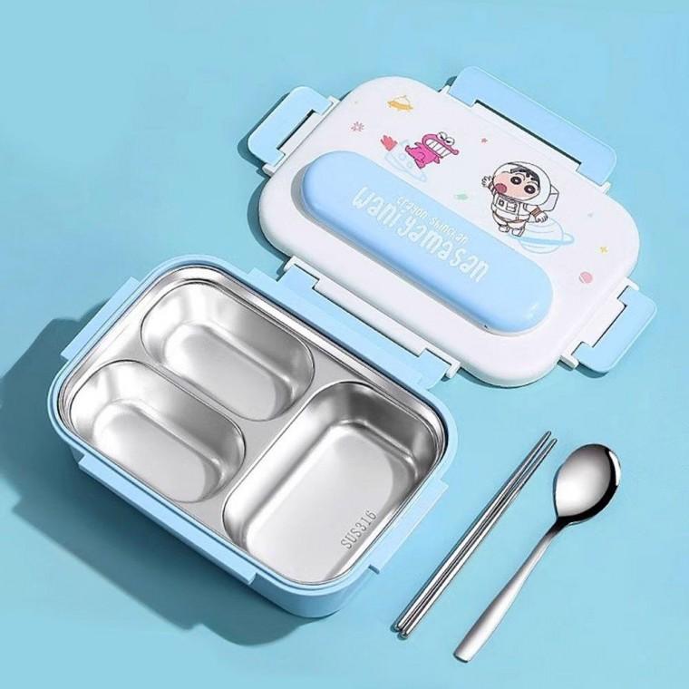 짱구 스텐 도시락 3칸 블루 캐릭터 도시락 어린이
