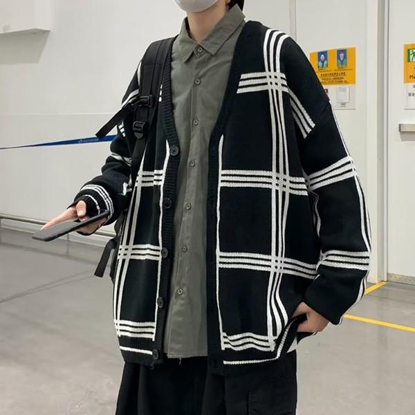 남성 연예인 루즈핏 체크 가디건