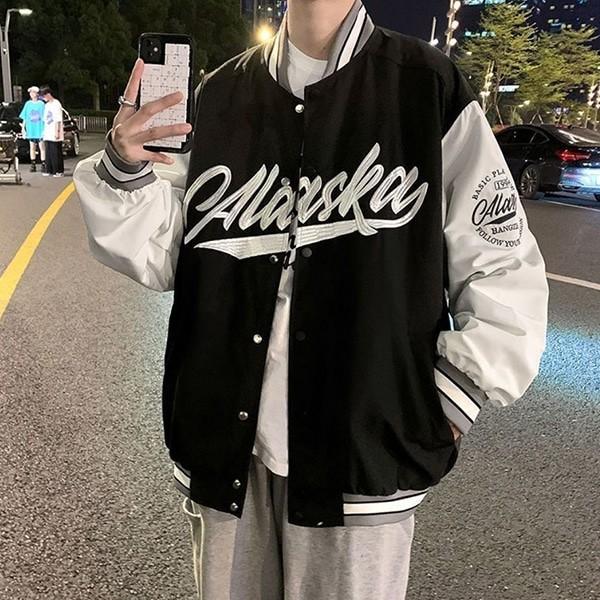 베이직 남성 레터링 바시티 자켓