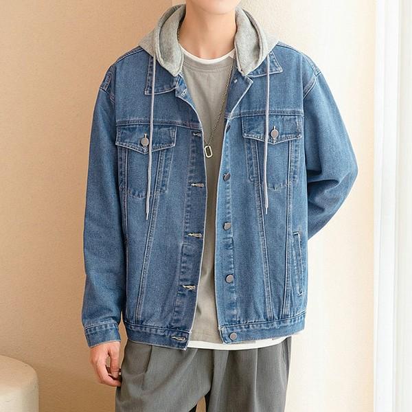 데님 남성 탈부착 후드 청자켓