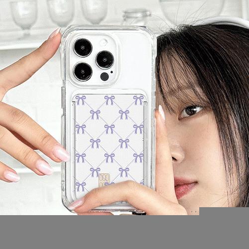 트라이코지 코지 리본 패턴 투명 맥세이프 슬라이드 카드 지갑 카드 3장 수납