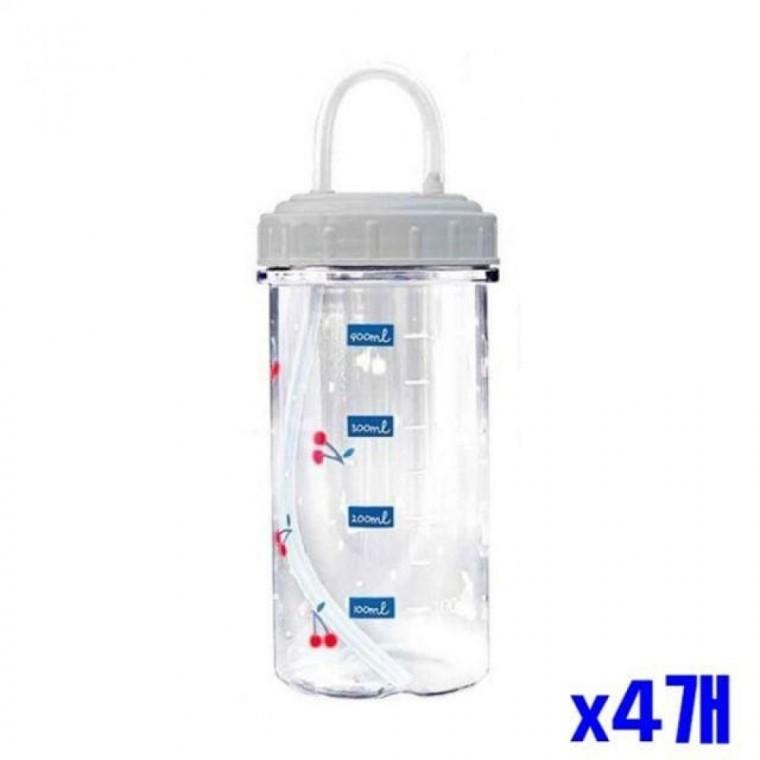 체리 투명 빨대 물병 500ml x4개묶음 휴대물통