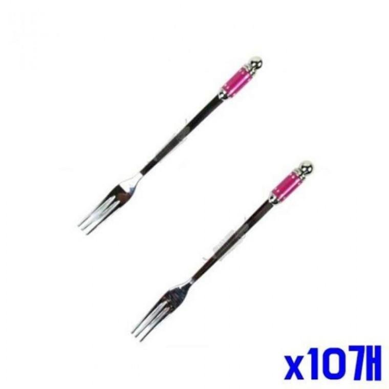 핑크 손잡이 티포크 2P x10개 디저트포크 과일포크