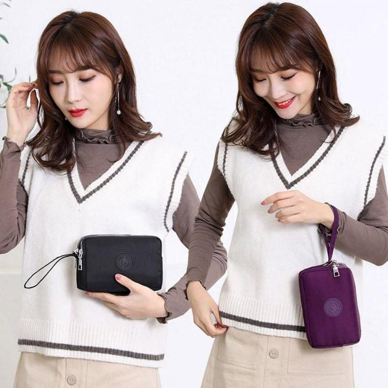 여성 외출 손가방 나일론 소재 트리플 수납 클러치백 지갑 패브릭 엄마 심플 핸드폰
