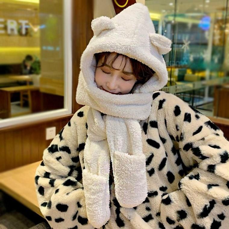 귀여운 여성 겨울 외출 패션 뽀글이 목도리 후드 모자 비니 캡 스포츠 두건 방한 용품