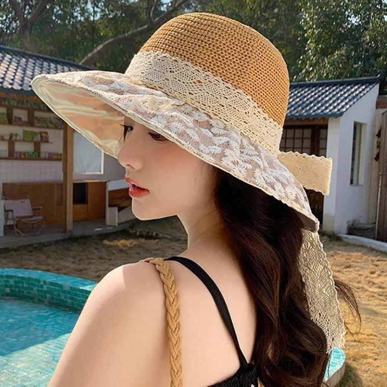여자 레이스 플라워 포인트 휴양지 바캉스 밀짚 모자 비치캡 왕골 보닛햇 보넷 라탄