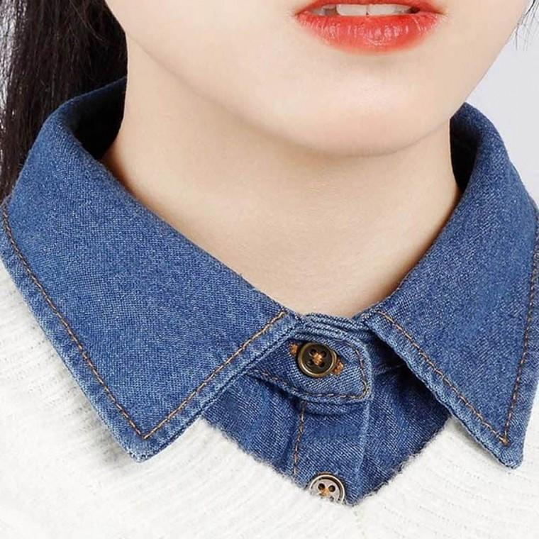 여자 니트 스웨어 반팔 이너 데님 페이크 카라 셔츠 넥케이프 목폴라 목카라 페이크넥
