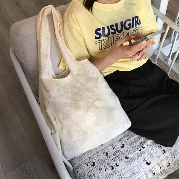 여성 간편 외출 나들이 가방 꽃 자수 망사 숄더백 에코백 캔버스백 봄가방 꽃무늬 자수백