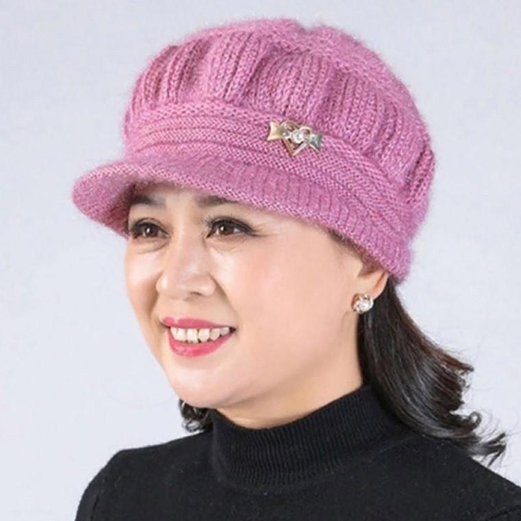 엄마 할머니 중년 장년 기모 모자 리본 하트 포인트 겨울 여자 여성 니트 방한모자