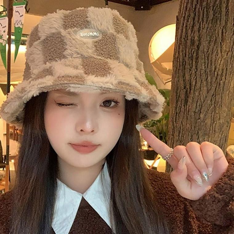 여성 와플 디자인 인조퍼 전체 뽀글이 귀여운 버킷햇 여자 모자 남자 겨울 털벙거지